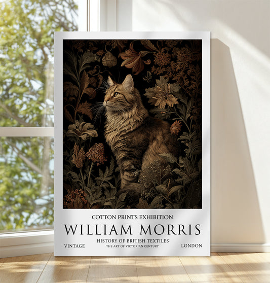 William Morris Maine Coon Cat CANVAS WALL ART Picture Print