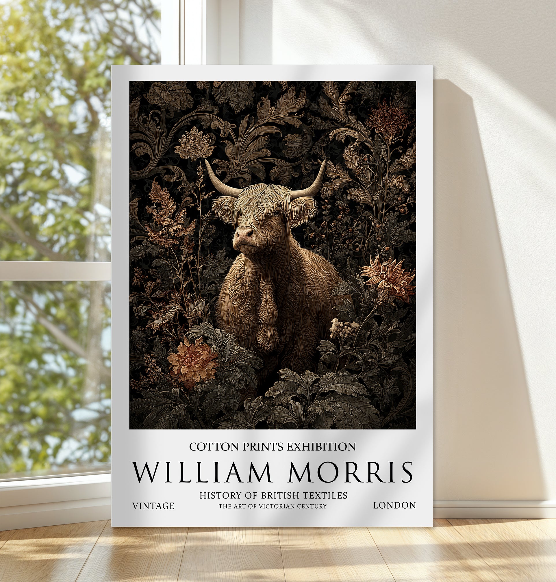 William Morris Highland Cow CANVAS WALL ART Picture Print