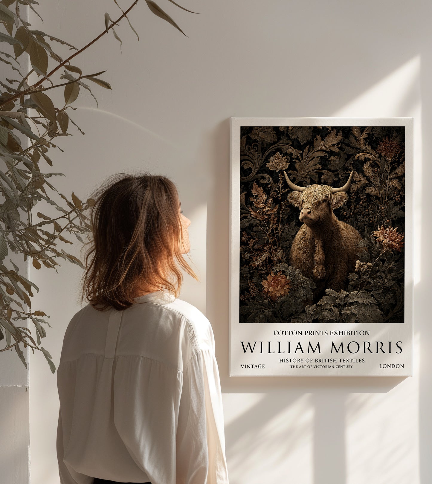 William Morris Highland Cow CANVAS WALL ART Picture Print