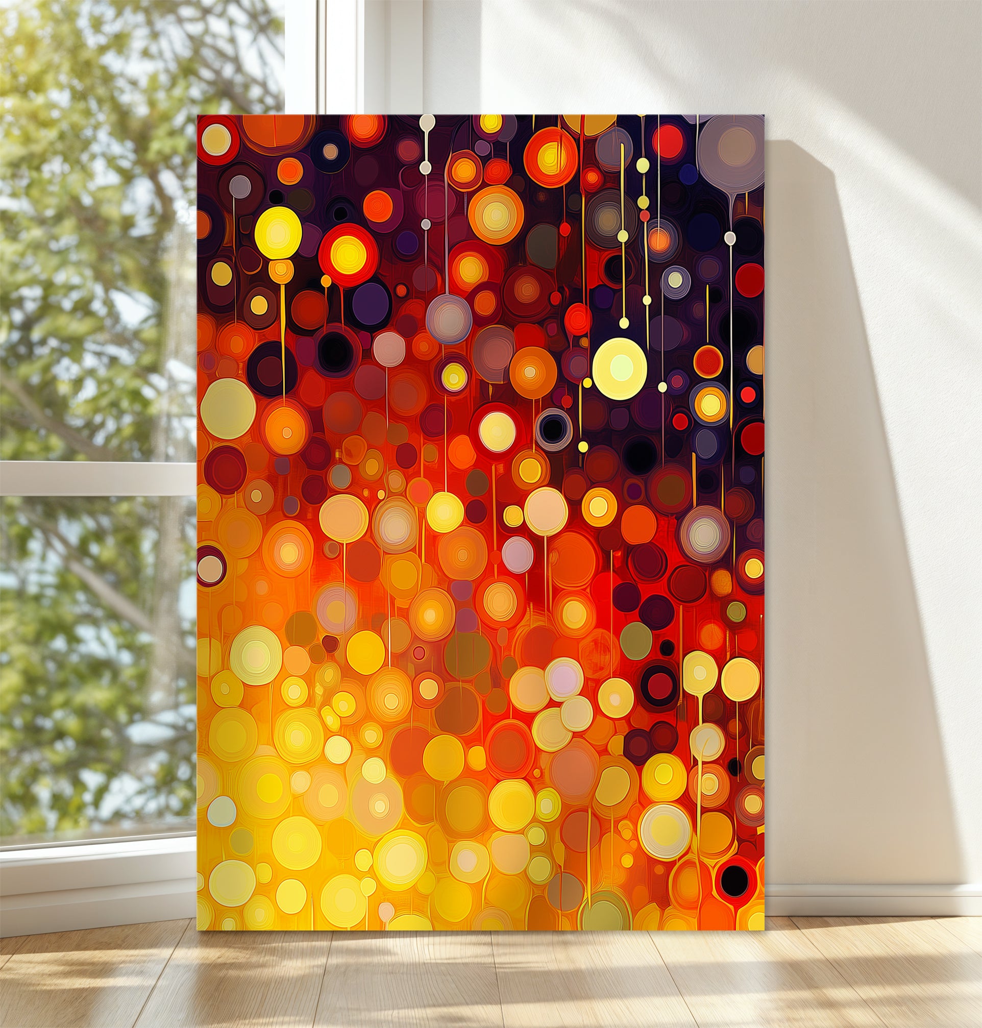 Vibrant Sunset Dot Canvas – Japanese Style Abstract Wall Art