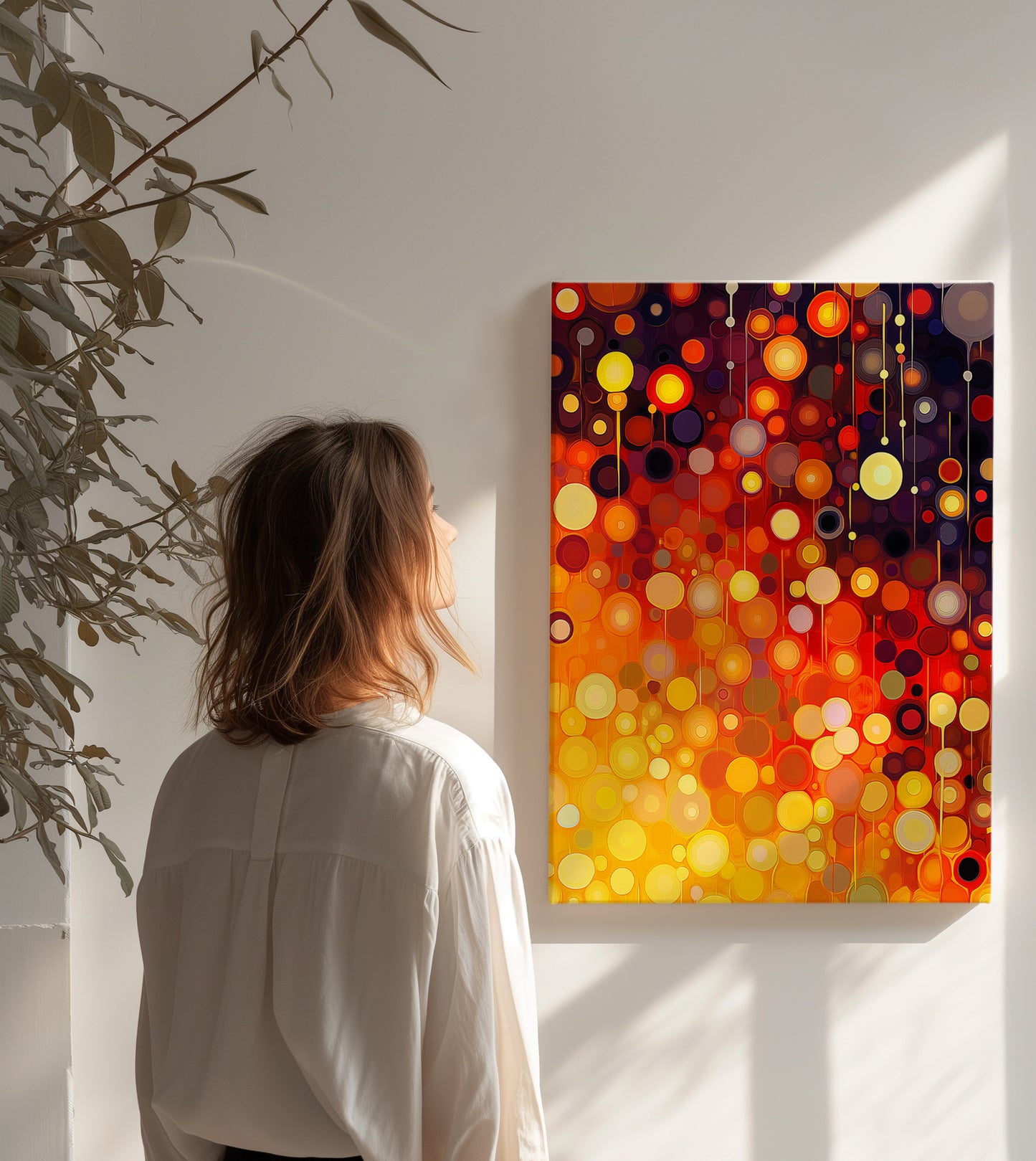 Vibrant Sunset Dot Canvas – Japanese Style Abstract Wall Art