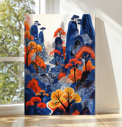 Autumn Mountain Forest Canvas – Japanese Style Scenic Wall Art Print