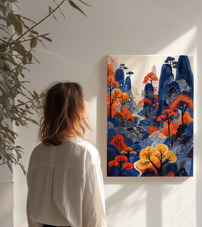 Autumn Mountain Forest Canvas – Japanese Style Scenic Wall Art Print