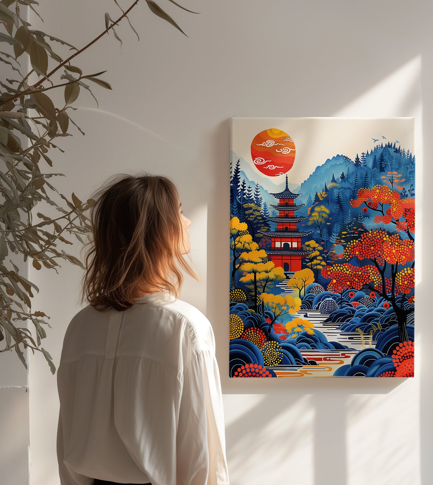 Red Pagoda Serenity – Japanese Landscape Scenic Wall Art Canvas Print