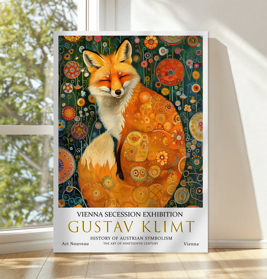 Gustav Klimt Smiling Fox Canvas – Whimsical Art Nouveau Print