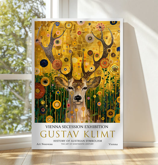 Gustav Klimt Deer Canvas – Golden Antlers Art Nouveau Wall Art