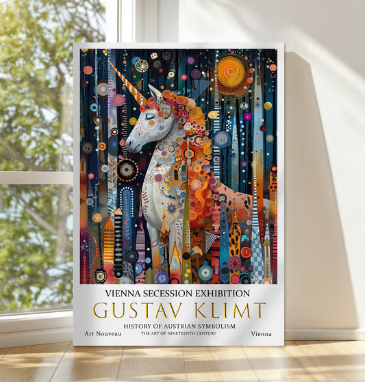 Gustav Klimt Unicorn Canvas – Colorful Fantasy Art Nouveau Print