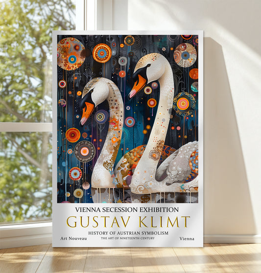 Gustav Klimt Swan Couple Canvas – Elegant Art Nouveau Wall Art