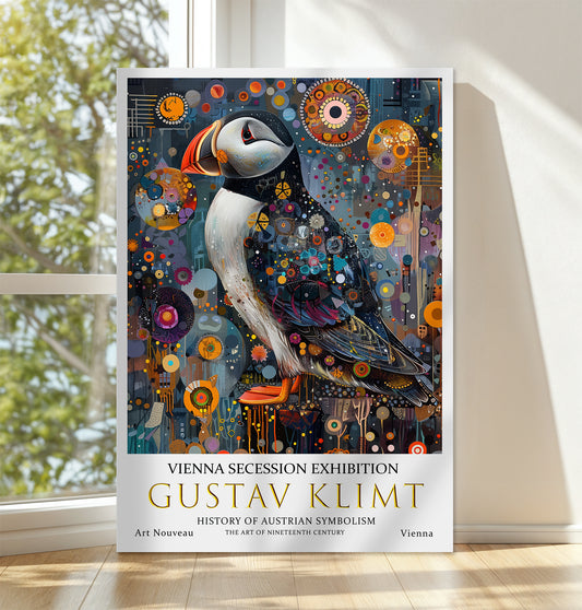Gustav Klimt Puffin Canvas – Bold Art Nouveau Animal Wall Art