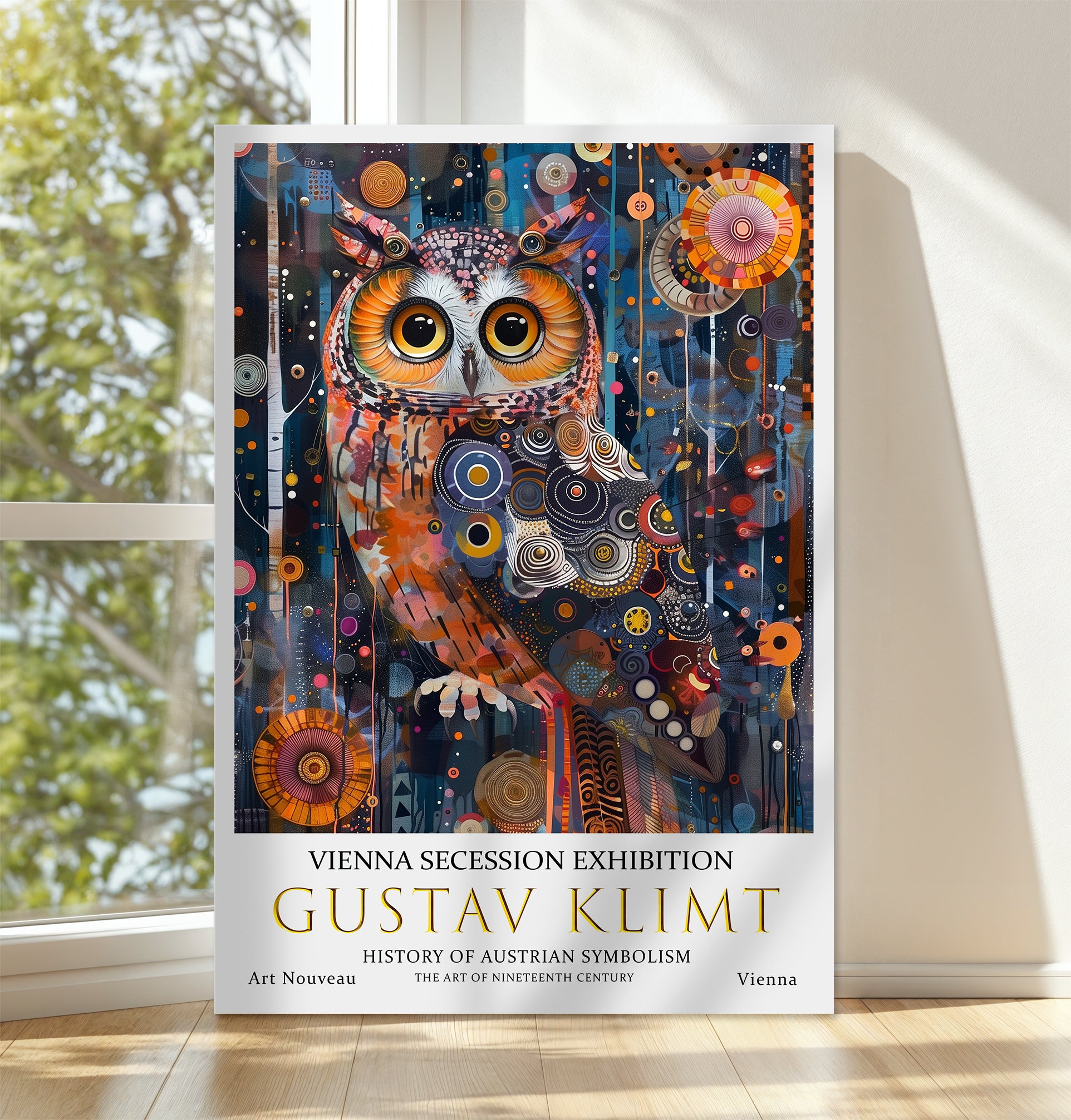 Gustav Klimt Owl Canvas – Vibrant Nocturnal Art Nouveau Print