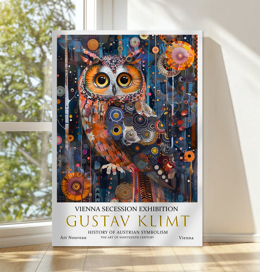 Gustav Klimt Owl Canvas – Vibrant Nocturnal Art Nouveau Print