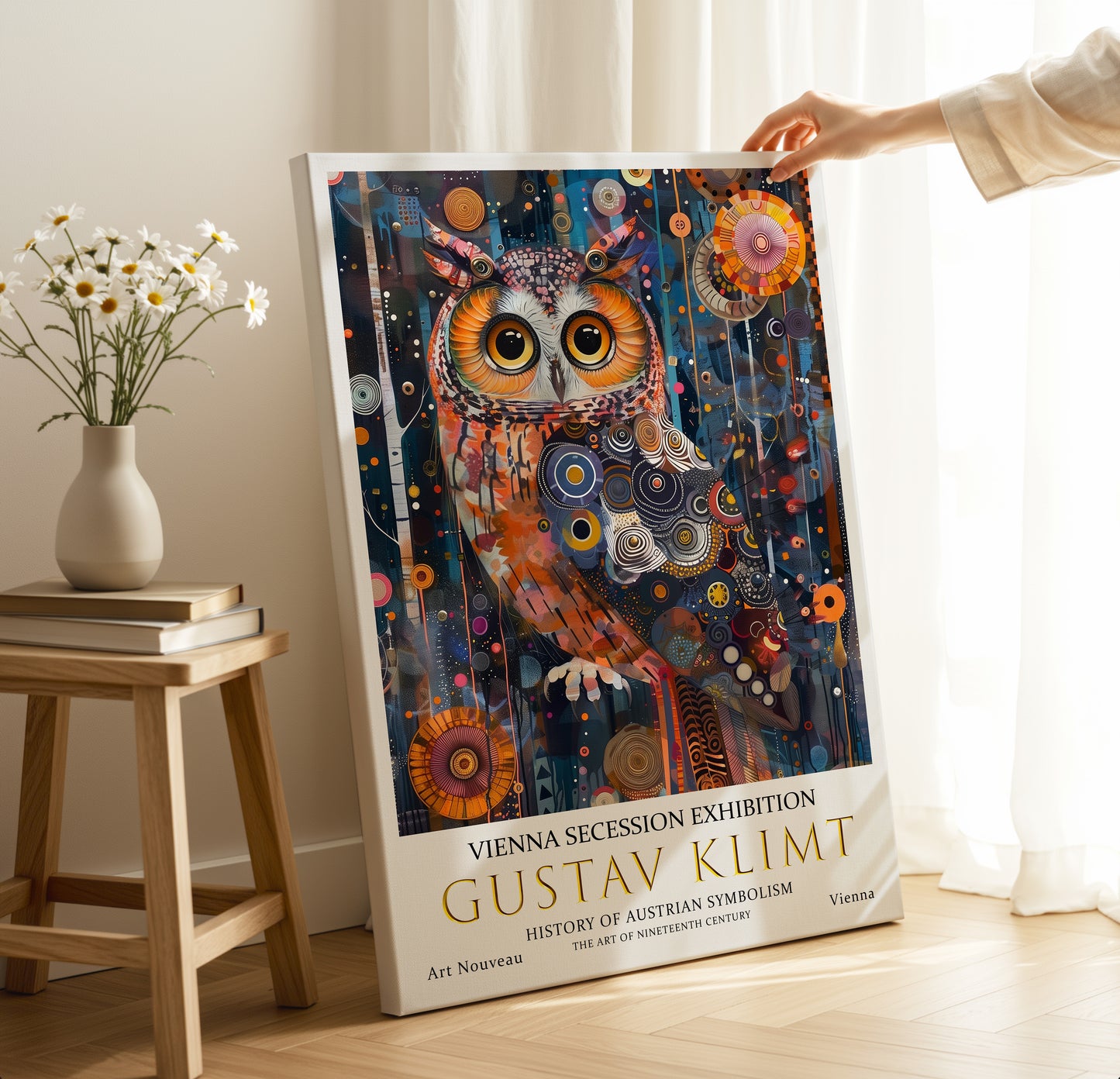 Gustav Klimt Owl Canvas – Vibrant Nocturnal Art Nouveau Print