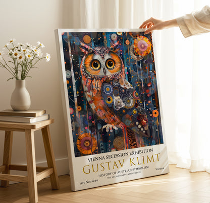 Gustav Klimt Owl Canvas – Vibrant Nocturnal Art Nouveau Print