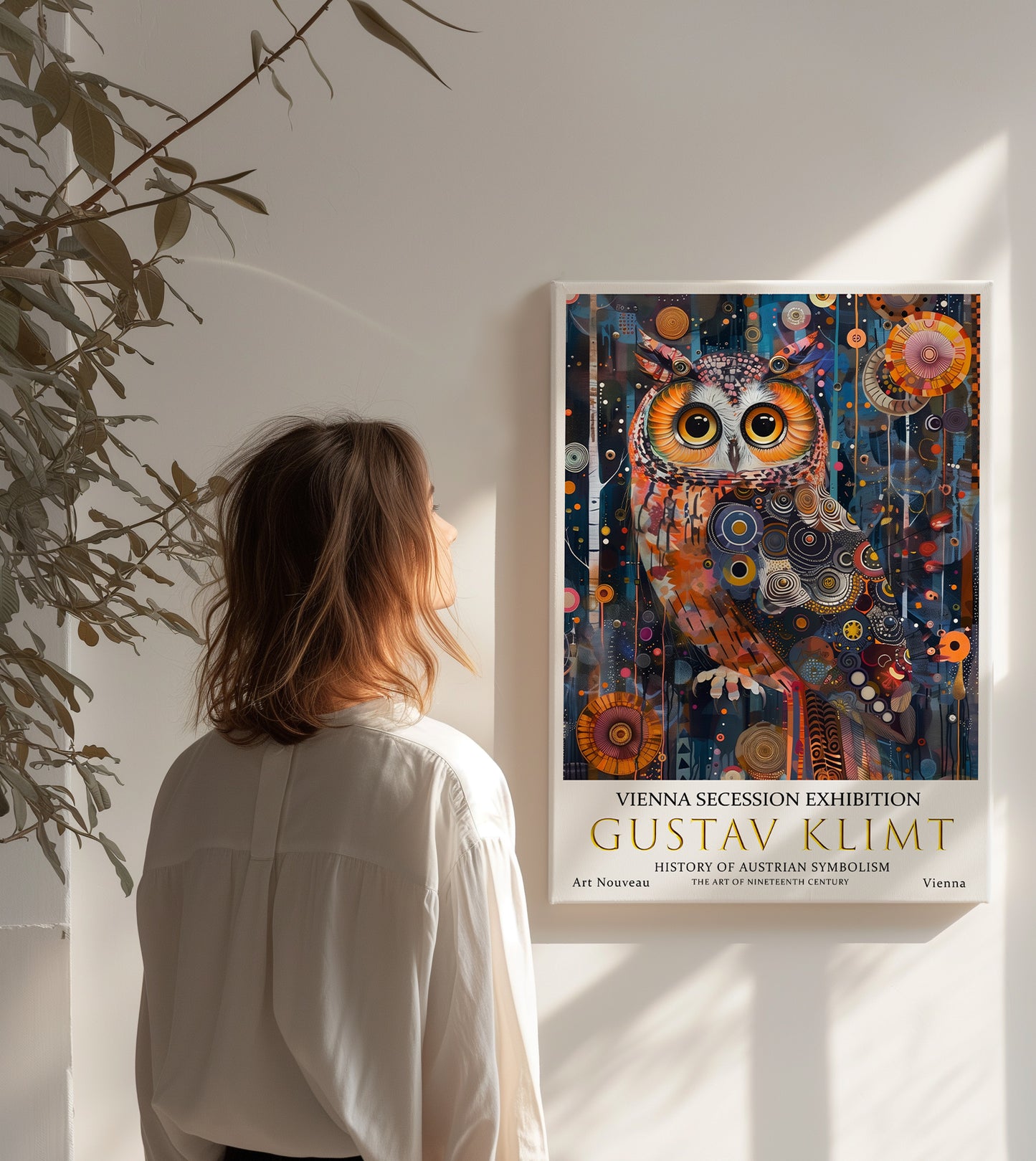 Gustav Klimt Owl Canvas – Vibrant Nocturnal Art Nouveau Print