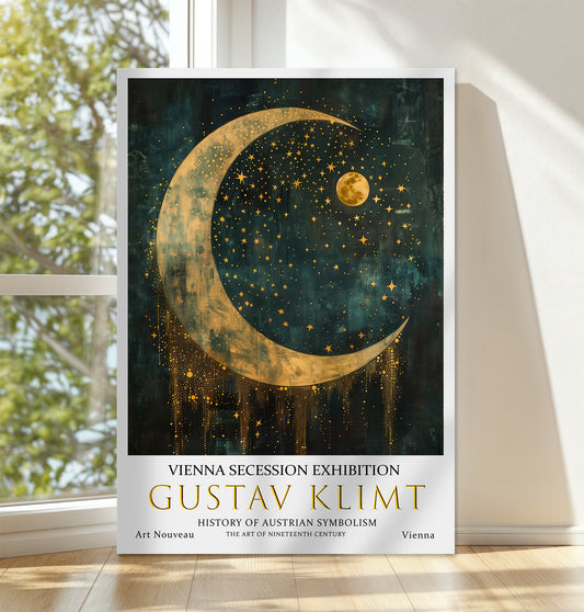 Gustav Klimt Moon and Stars Canvas – Celestial Art Nouveau Print