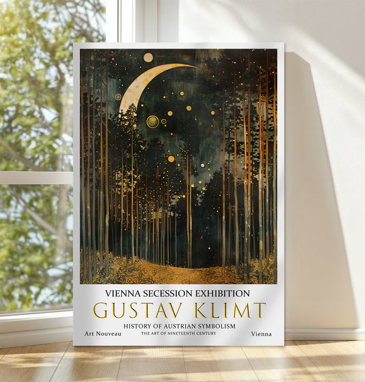 Gustav Klimt Moonlit Forest Canvas – Golden Night Art Nouveau Print