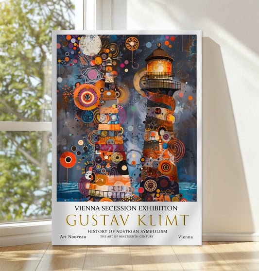 Gustav Klimt Lighthouse Canvas – Colorful Night Art Nouveau Print
