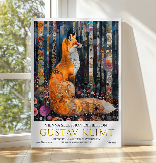 Gustav Klimt Forest Fox Canvas – Mystical Art Nouveau Wall Art