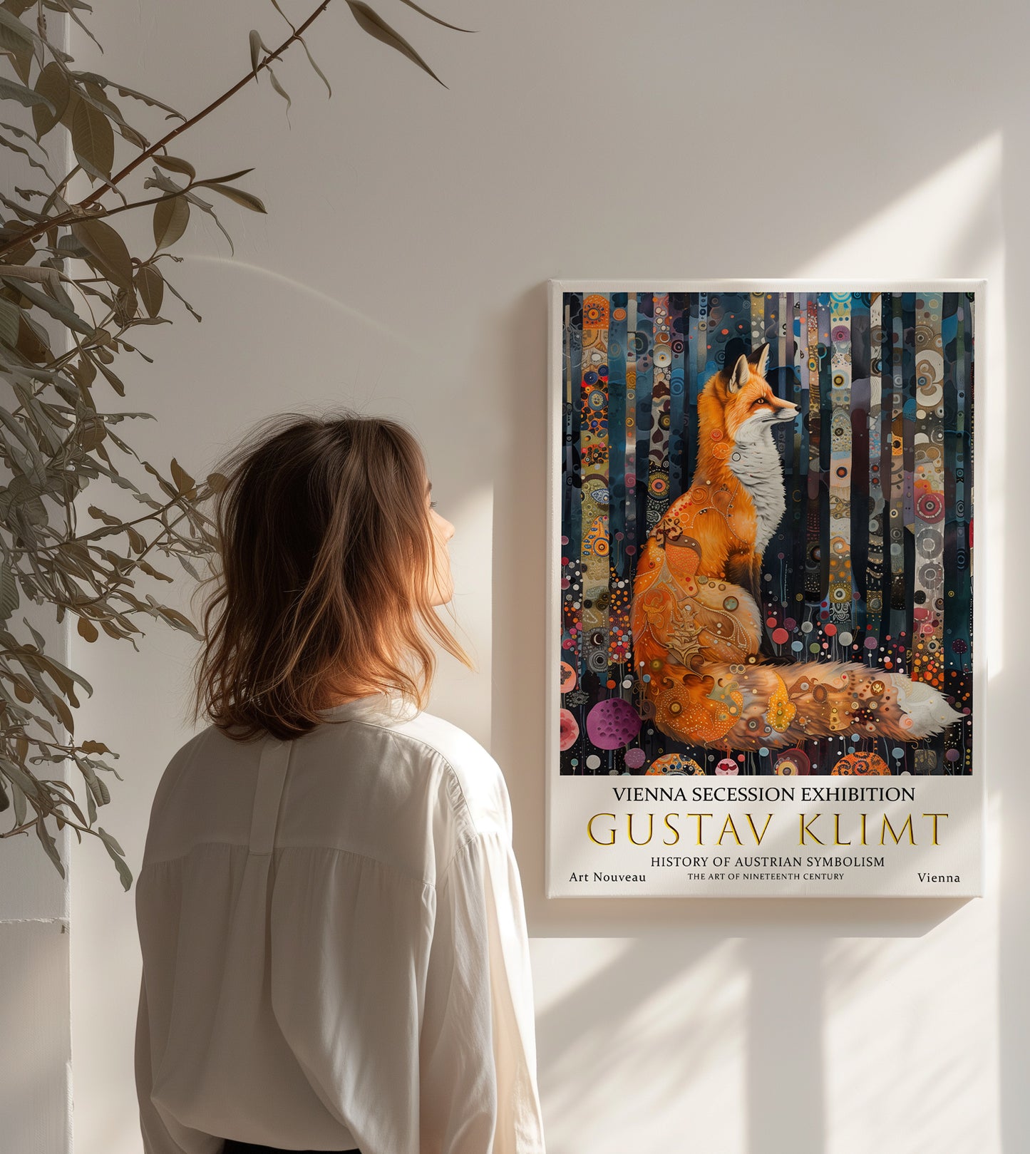 Gustav Klimt Forest Fox Canvas – Mystical Art Nouveau Wall Art