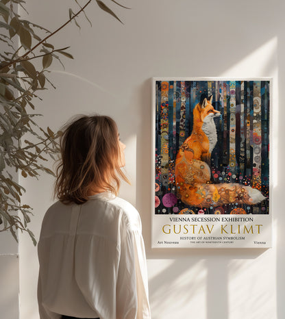 Gustav Klimt Forest Fox Canvas – Mystical Art Nouveau Wall Art
