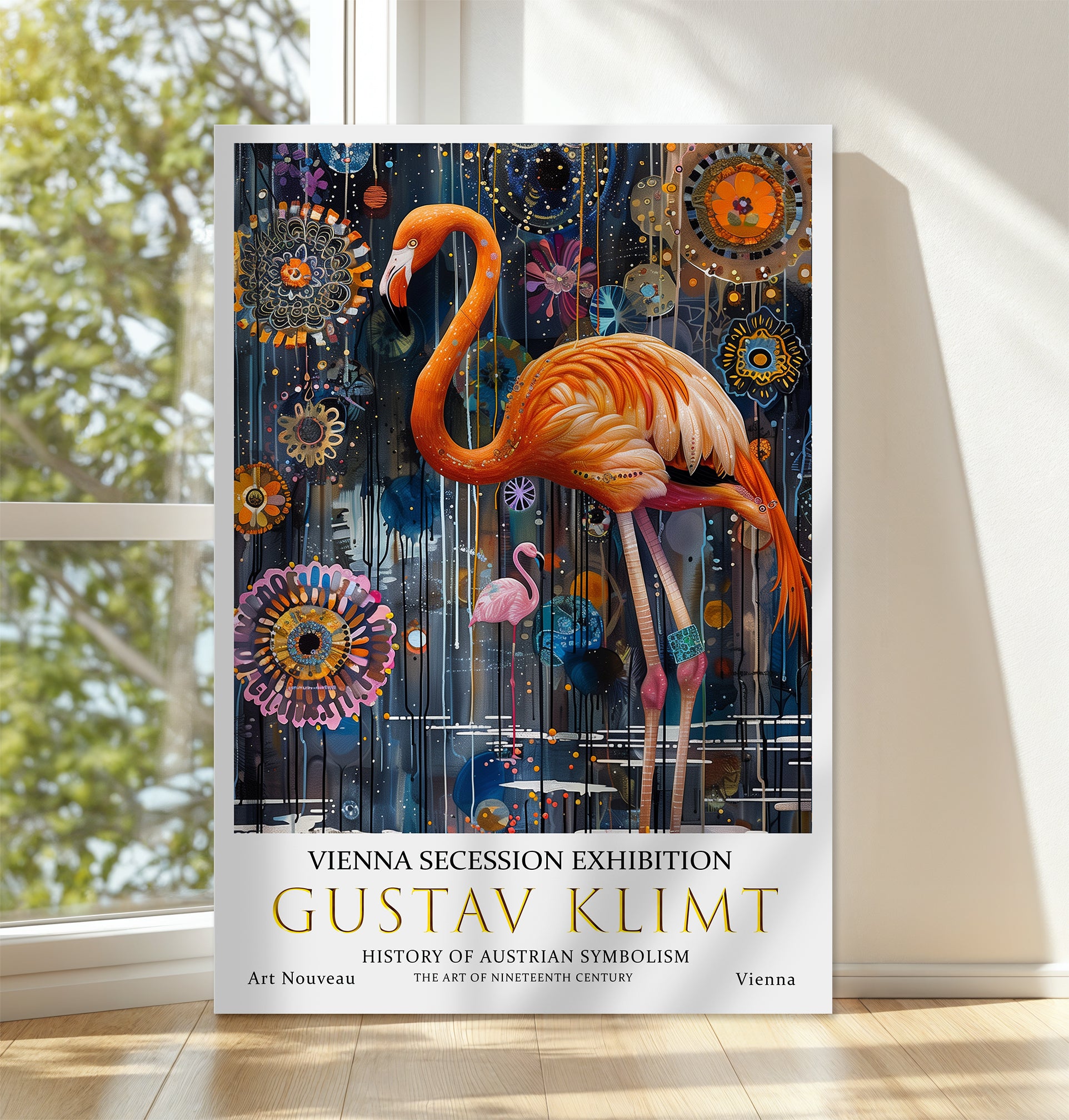 Gustav Klimt Flamingo Canvas – Tropical Art Nouveau Wall Art