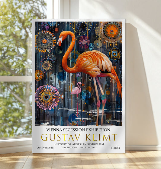 Gustav Klimt Flamingo Canvas – Tropical Art Nouveau Wall Art