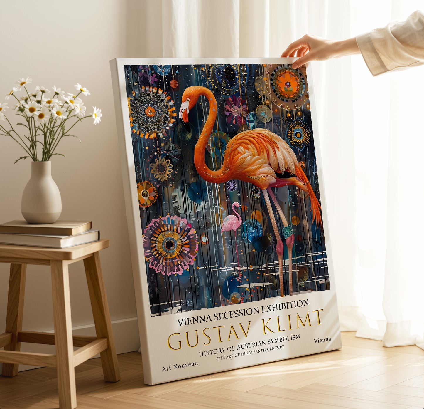 Gustav Klimt Flamingo Canvas – Tropical Art Nouveau Wall Art
