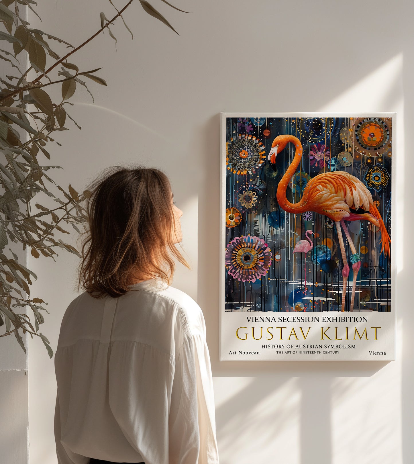 Gustav Klimt Flamingo Canvas – Tropical Art Nouveau Wall Art