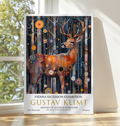 Gustav Klimt Forest Deer Canvas – Mystical Art Nouveau Print