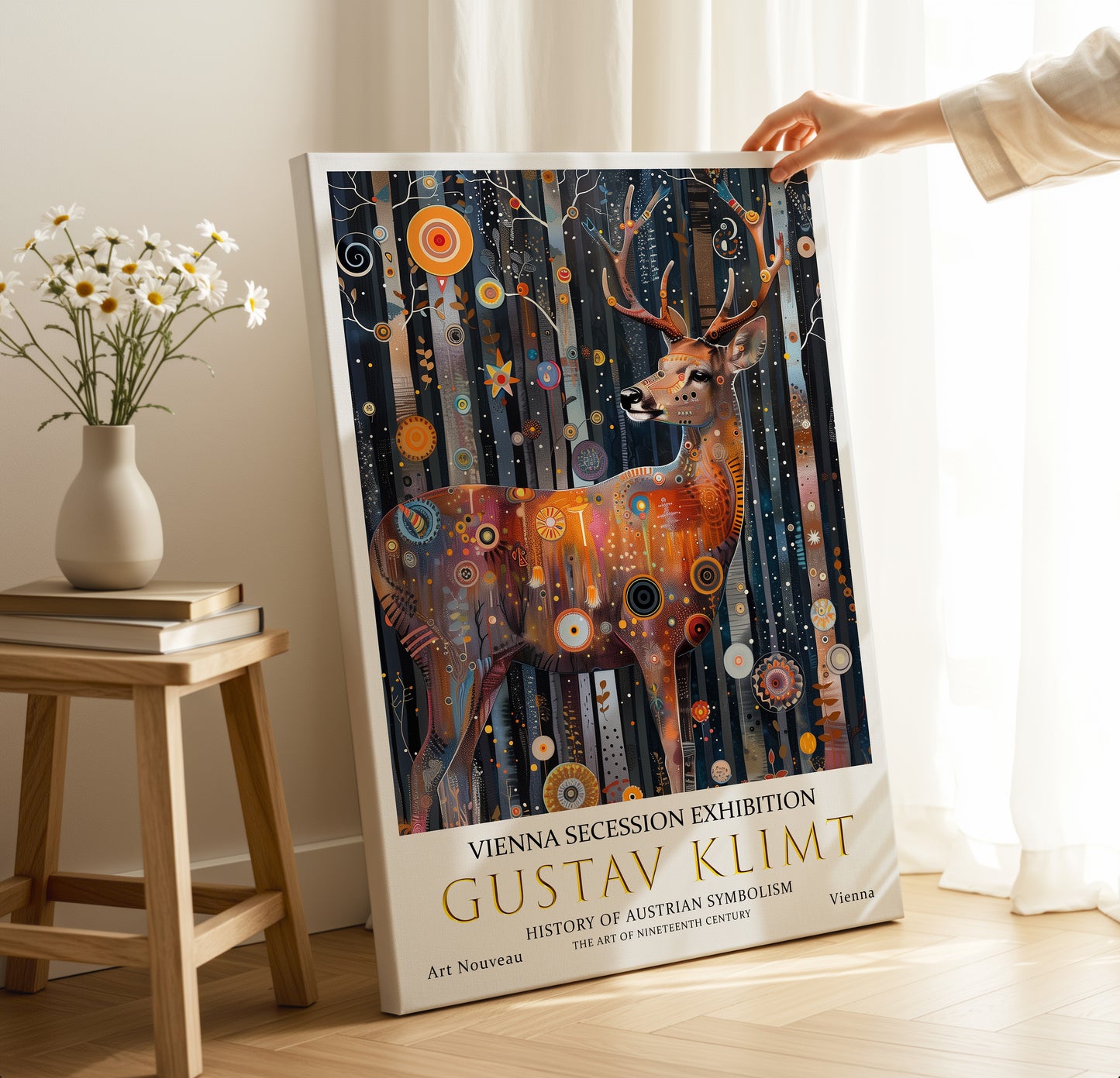 Gustav Klimt Forest Deer Canvas – Mystical Art Nouveau Print