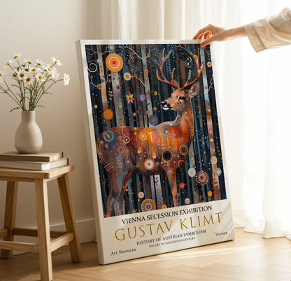 Gustav Klimt Forest Deer Canvas – Mystical Art Nouveau Print
