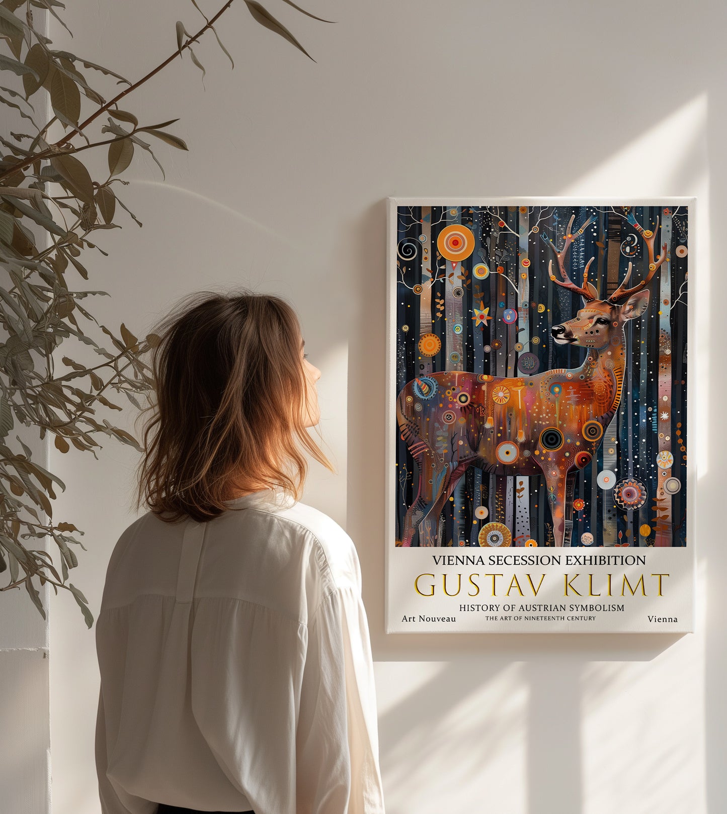 Gustav Klimt Forest Deer Canvas – Mystical Art Nouveau Print