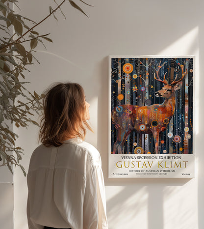 Gustav Klimt Forest Deer Canvas – Mystical Art Nouveau Print