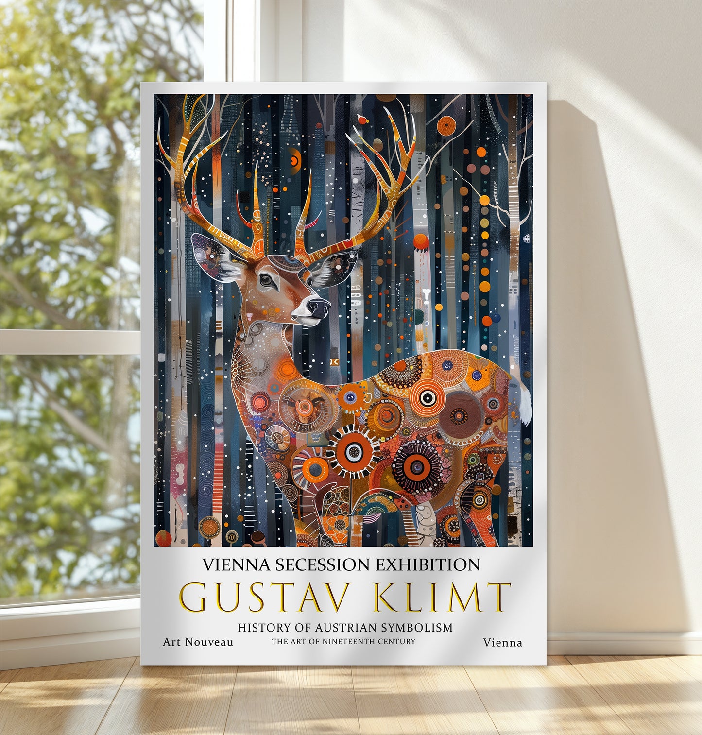 Gustav Klimt Majestic Deer Canvas – Ornate Forest Wall Art Print