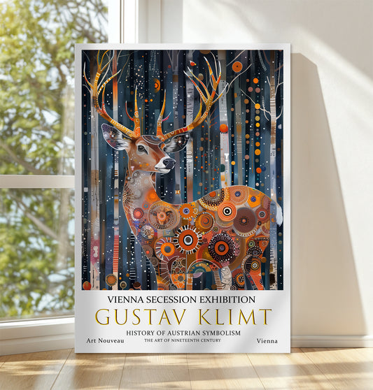 Gustav Klimt Majestic Deer Canvas – Ornate Forest Wall Art Print