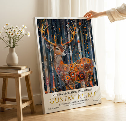 Gustav Klimt Majestic Deer Canvas – Ornate Forest Wall Art Print