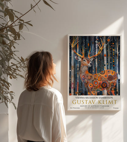 Gustav Klimt Majestic Deer Canvas – Ornate Forest Wall Art Print