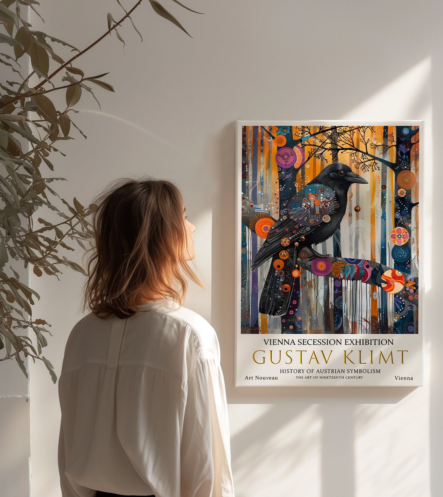 Gustav Klimt Raven Canvas – Dark Symbolic Art Nouveau Wall Art