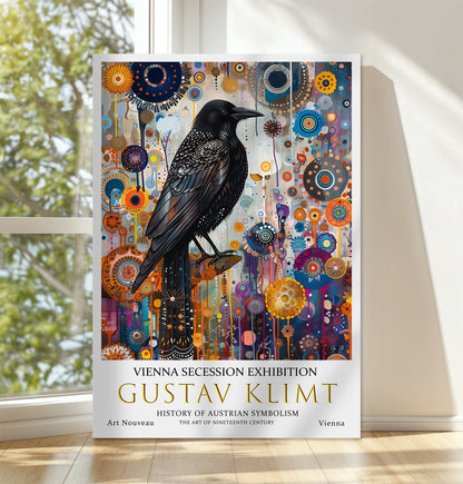 Gustav Klimt Crow Canvas – Colorful Symbolic Art Nouveau Print