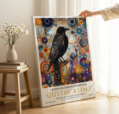 Gustav Klimt Crow Canvas – Colorful Symbolic Art Nouveau Print