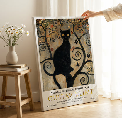 Gustav Klimt Black Cat Canvas – Whimsical Art Nouveau Wall Art
