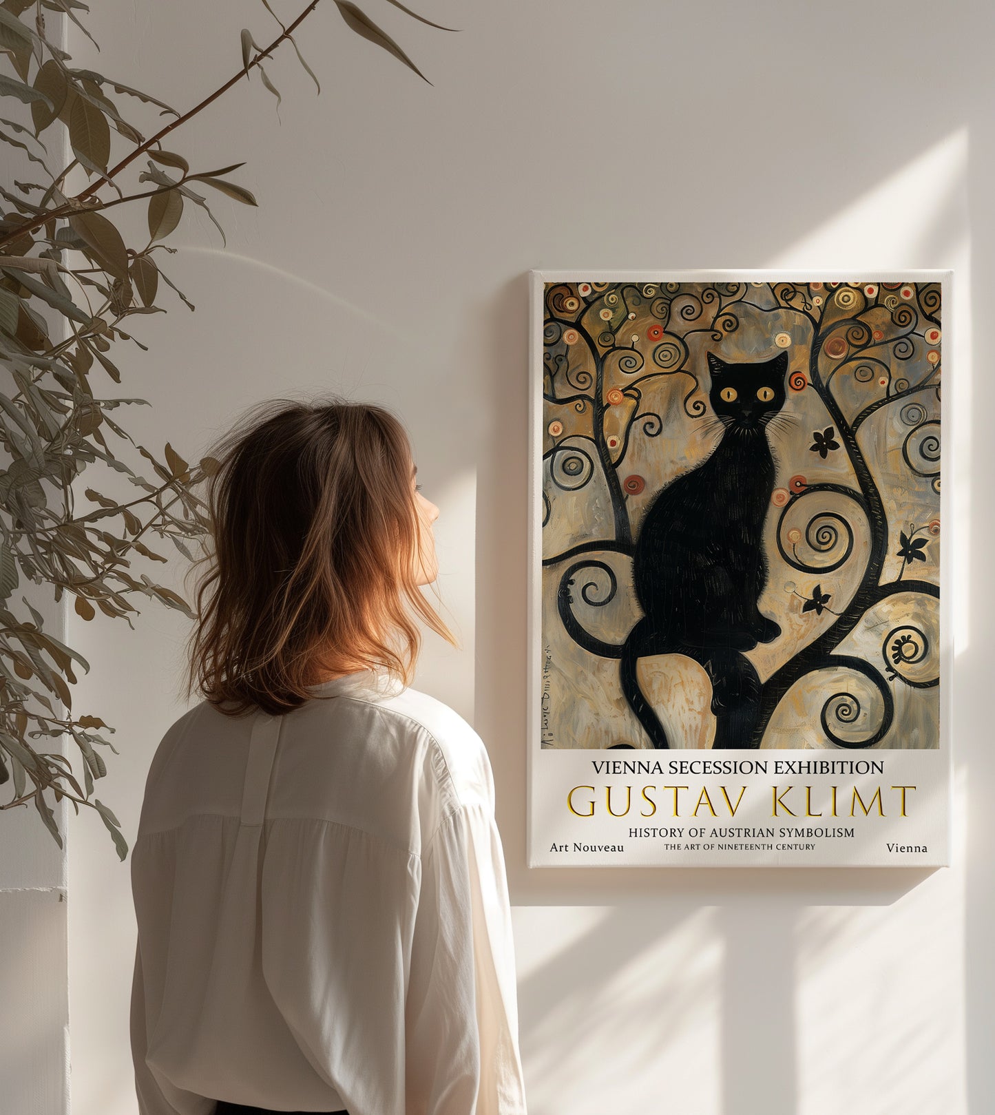 Gustav Klimt Black Cat Canvas – Whimsical Art Nouveau Wall Art