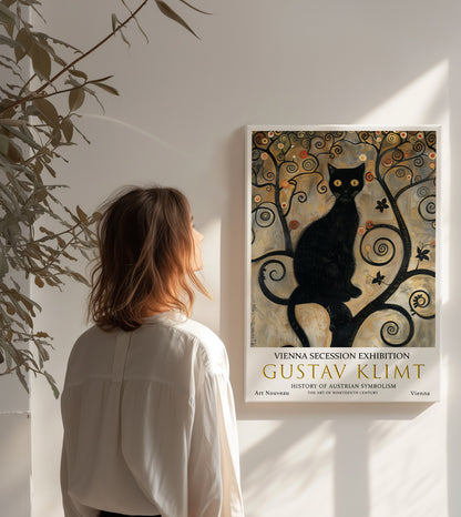 Gustav Klimt Black Cat Canvas – Whimsical Art Nouveau Wall Art