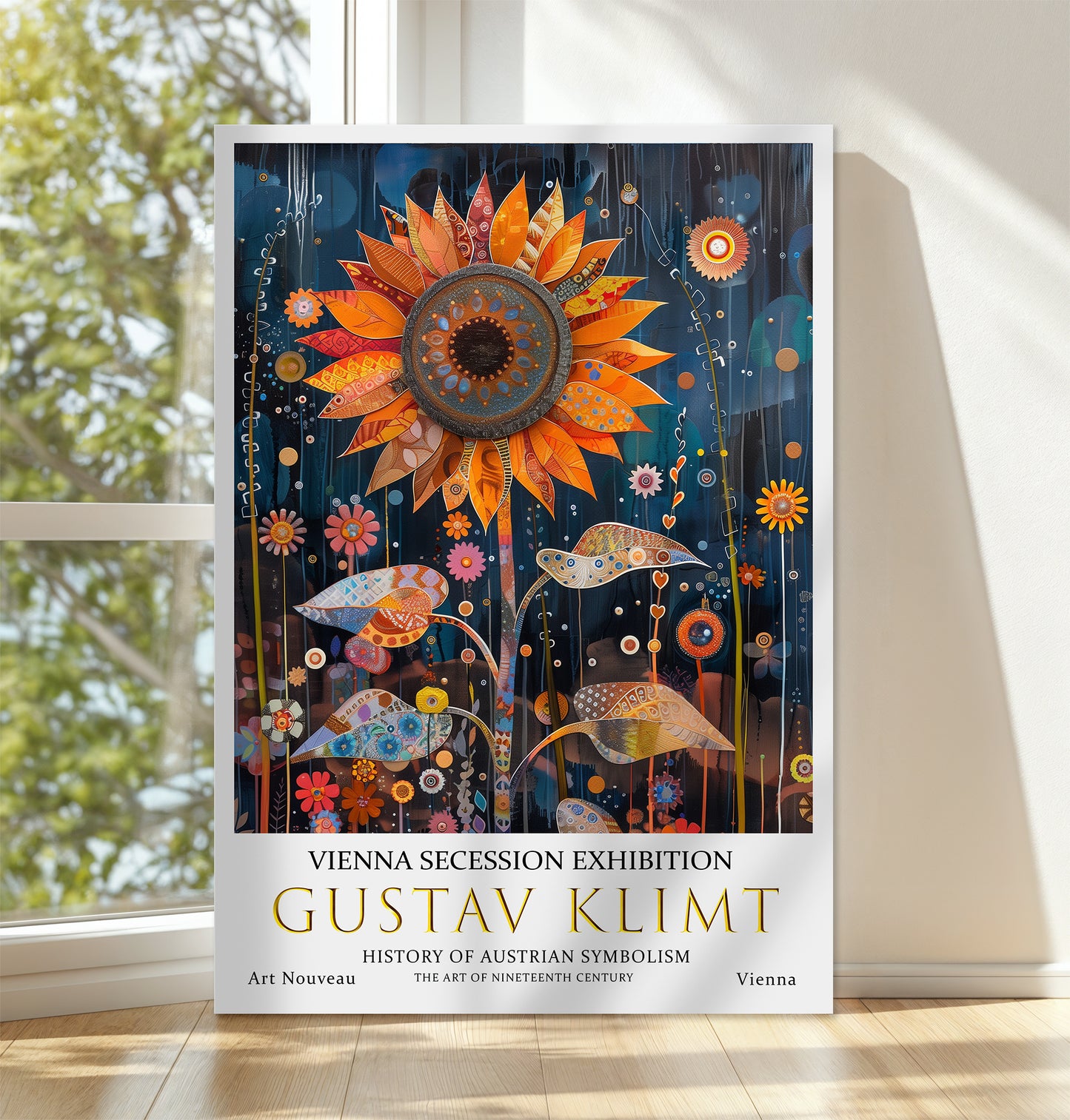 Gustav Klimt Sunflower Canvas Art – Symbolist Floral Wall Decor