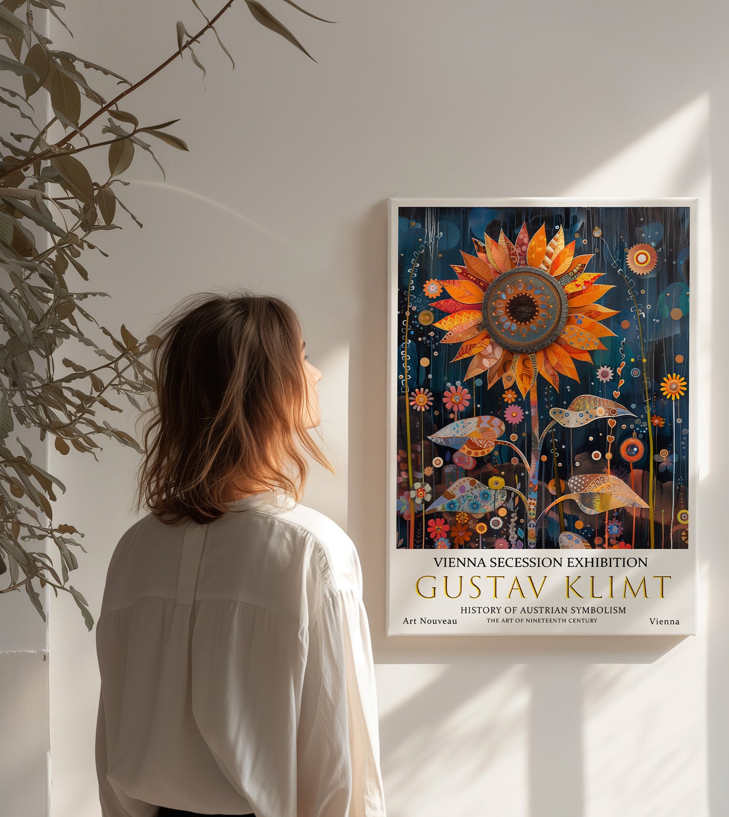 Gustav Klimt Sunflower Canvas Art – Symbolist Floral Wall Decor