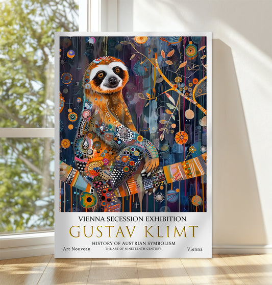 Gustav Klimt Sloth Wall Art – Whimsical Symbolist Jungle Decor