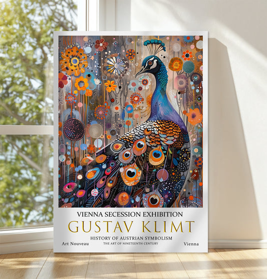 Gustav Klimt Peacock Canvas Art – Ornate Symbolist Bird Design