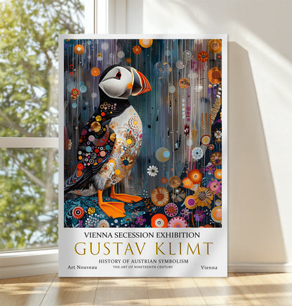 Gustav Klimt Puffin Poster – Art Nouveau Wildlife Wall Decor