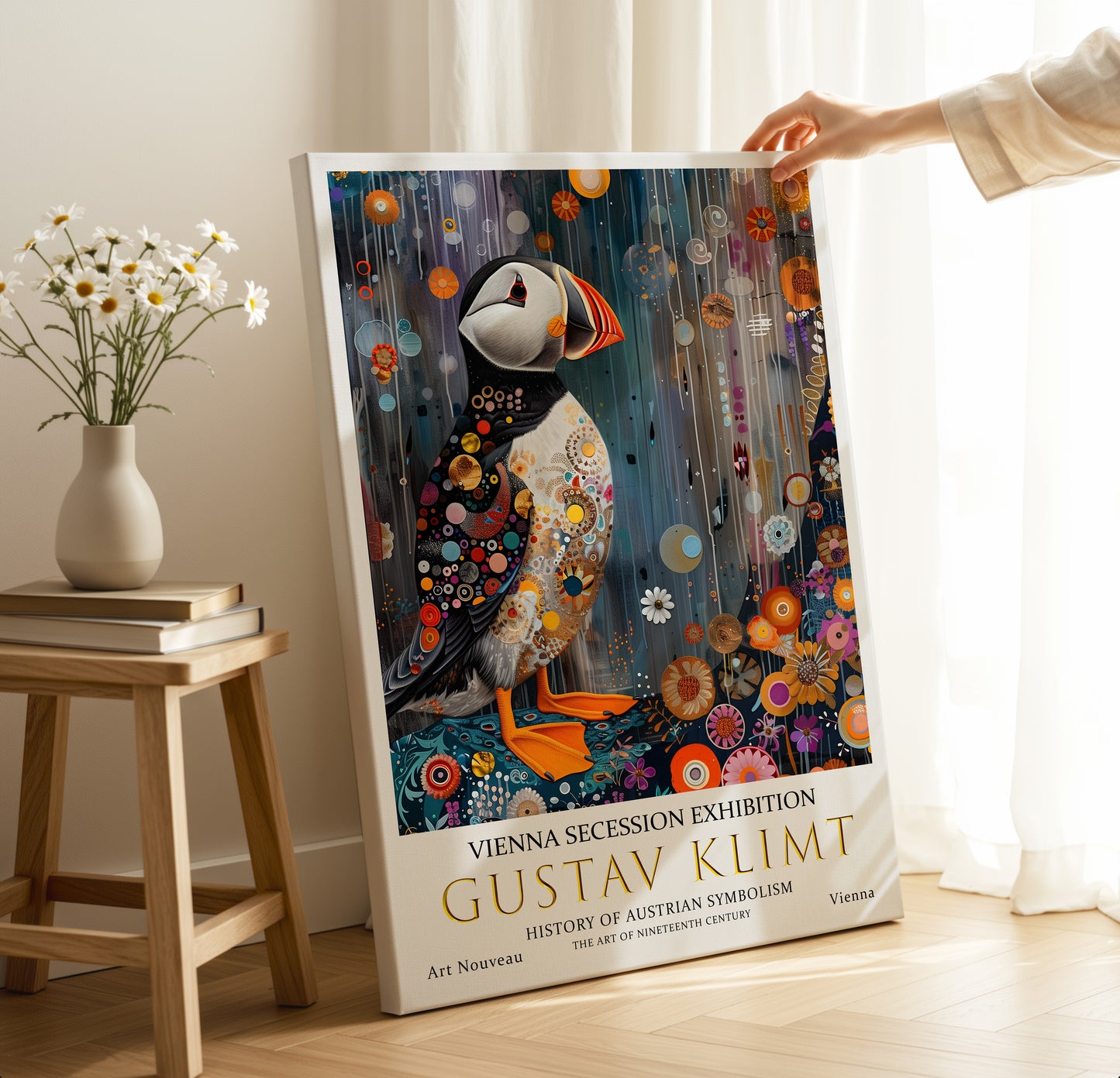 Gustav Klimt Puffin Poster – Art Nouveau Wildlife Wall Decor
