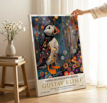 Gustav Klimt Puffin Poster – Art Nouveau Wildlife Wall Decor